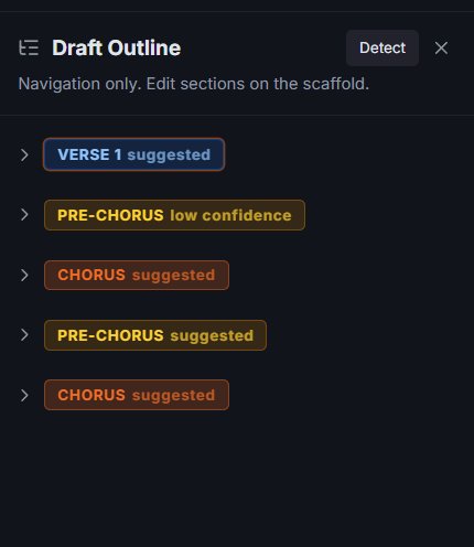 Draft outline showing detected song sections