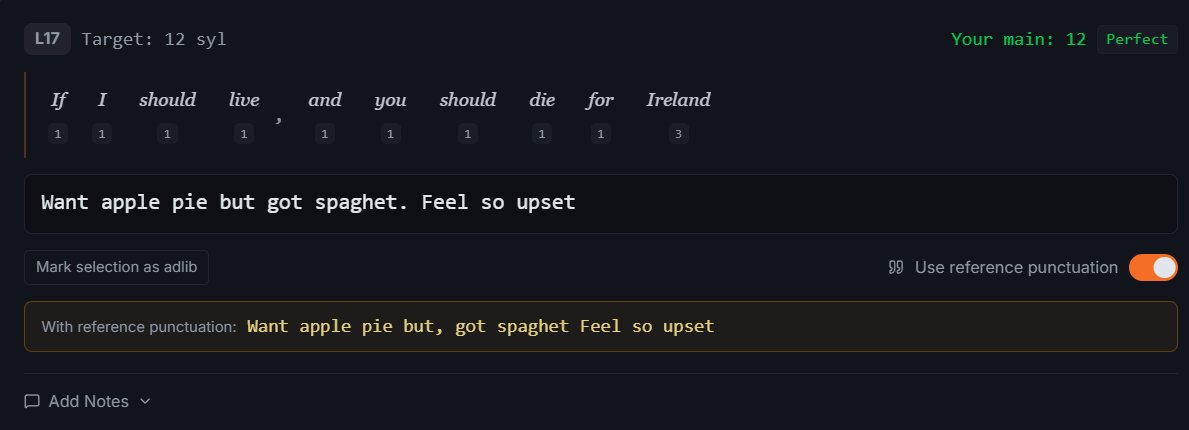 Reference punctuation preview in Enodo Lyrics